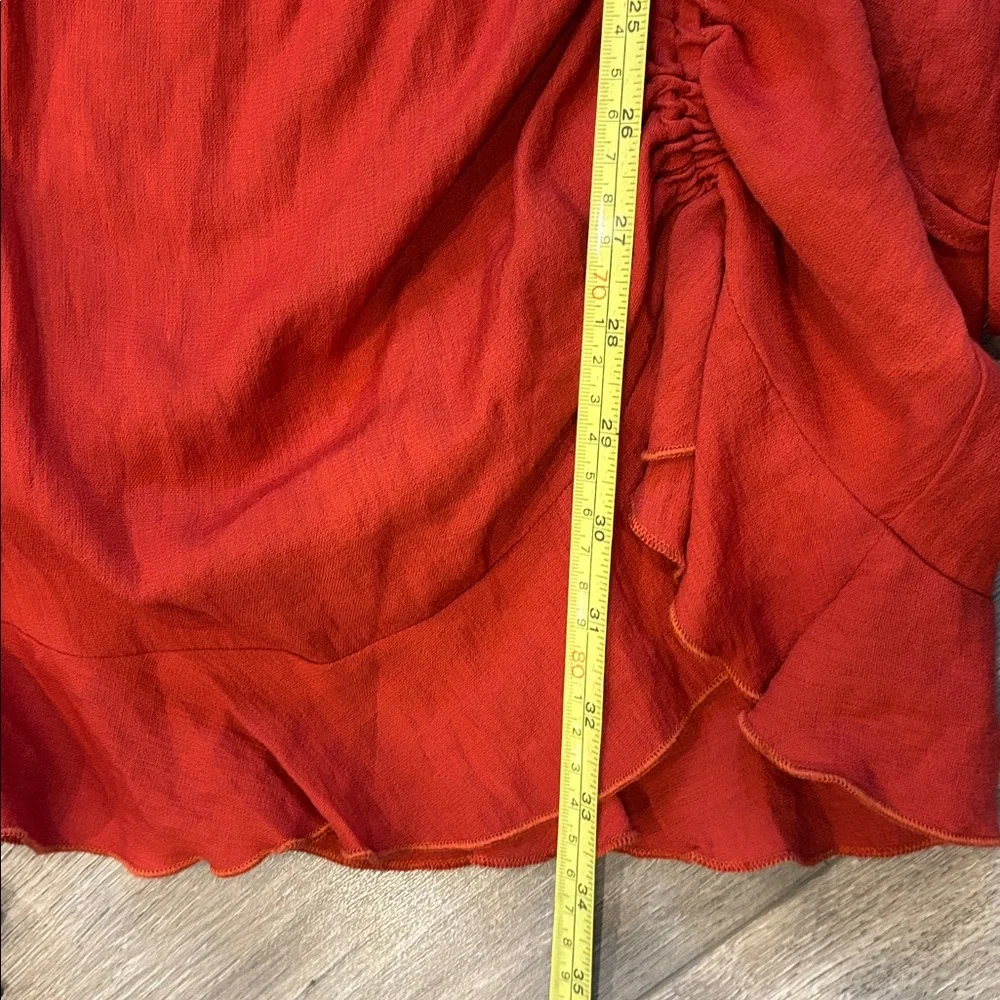 *Windsor Red Ruffle Sleeve Ruched Drawstring Mini Dress S - Picture 10 of 10
